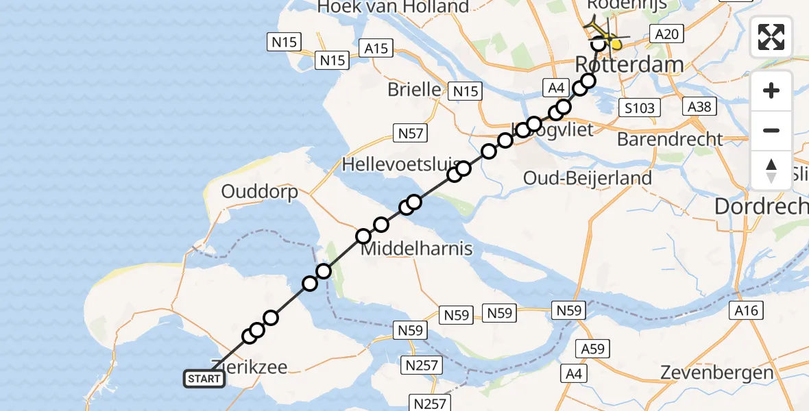 Routekaart van de vlucht: Lifeliner 2 naar Rotterdam The Hague Airport, Brandenburgbaan