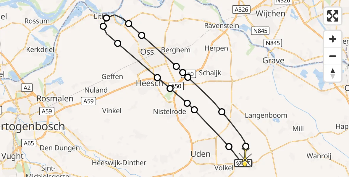 Routekaart van de vlucht: Lifeliner 3 naar Vliegbasis Volkel, Lithoijense Dijk