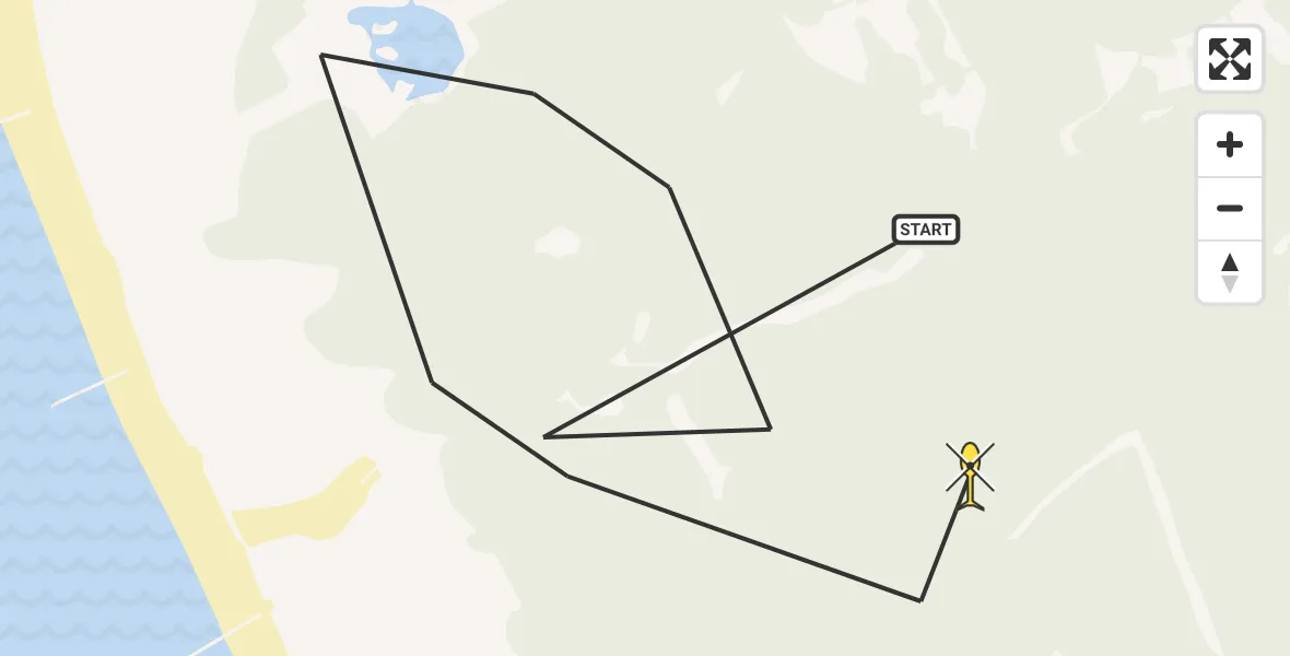Routekaart van de vlucht: Kustwachthelikopter naar Burgh-Haamstede, A. van der Weijdeweg