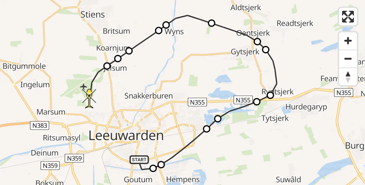 Routekaart van de vlucht: Ambulancehelikopter naar Vliegbasis Leeuwarden, Stripepaad