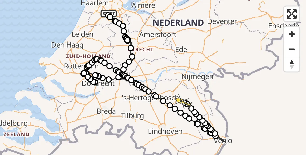 Routekaart van de vlucht: Politieheli naar Vliegbasis Volkel, Fokkerweg