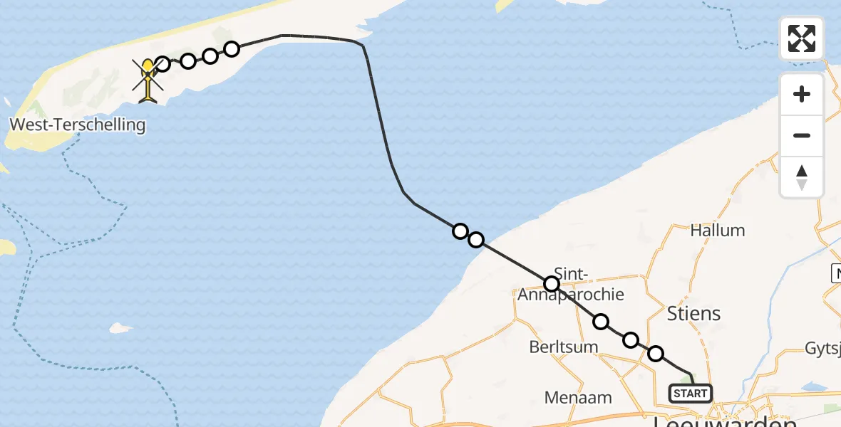 Routekaart van de vlucht: Ambulancehelikopter naar Midsland, Keegsdijkje