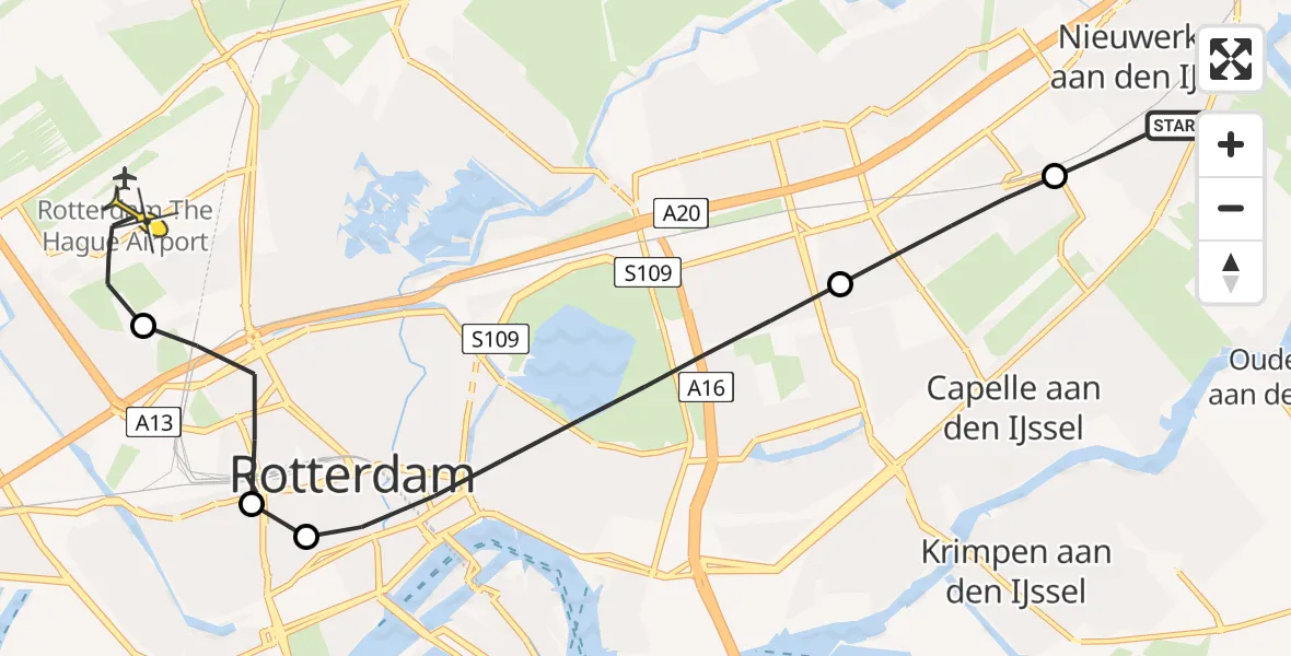 Routekaart van de vlucht: Lifeliner 2 naar Rotterdam The Hague Airport, Prinses Beatrixstraat