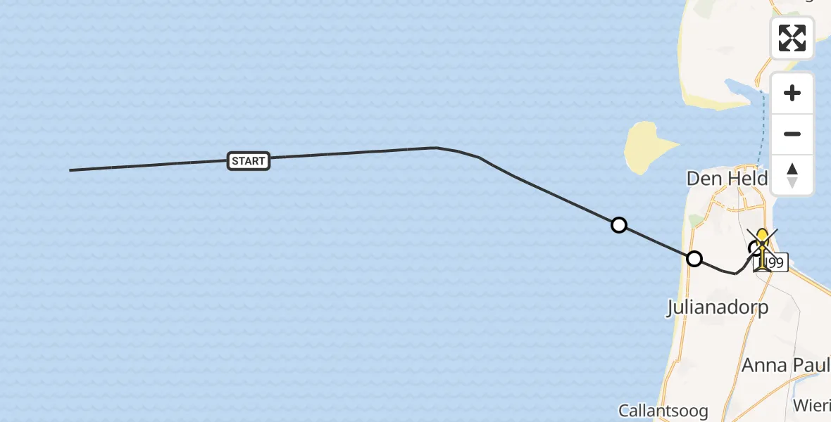 Routekaart van de vlucht: Kustwachthelikopter naar Vliegveld De Kooy, Luchthavenweg
