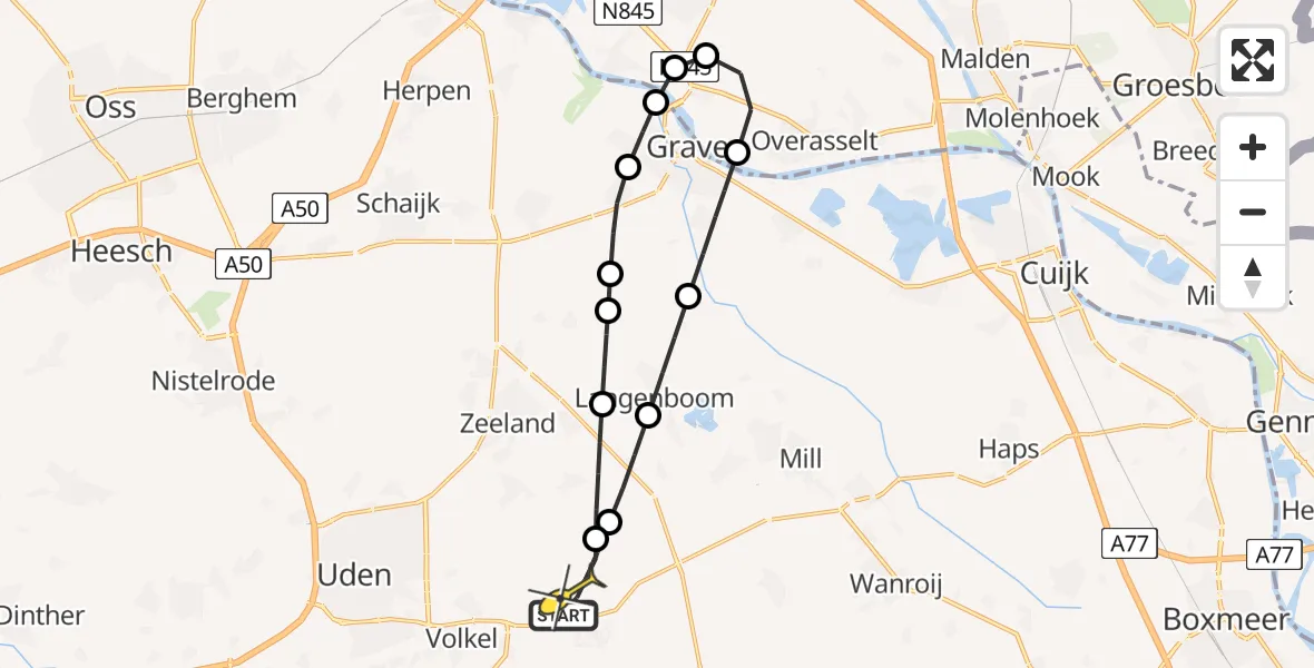 Routekaart van de vlucht: Lifeliner 3 naar Vliegbasis Volkel, Zeelandsedijk