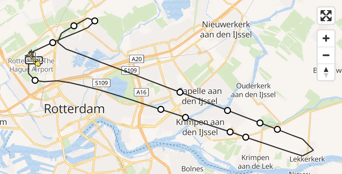 Routekaart van de vlucht: Lifeliner 2 naar Rotterdam The Hague Airport, Bovendijk