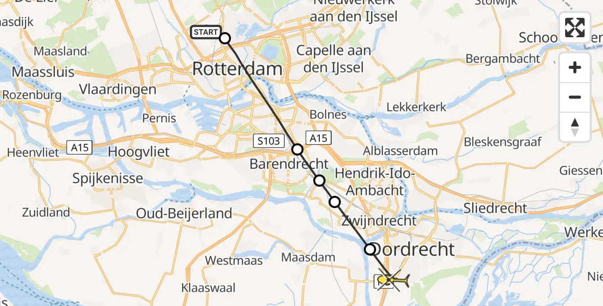 Routekaart van de vlucht: Lifeliner 2 naar Dordrecht, Brandenburgbaan