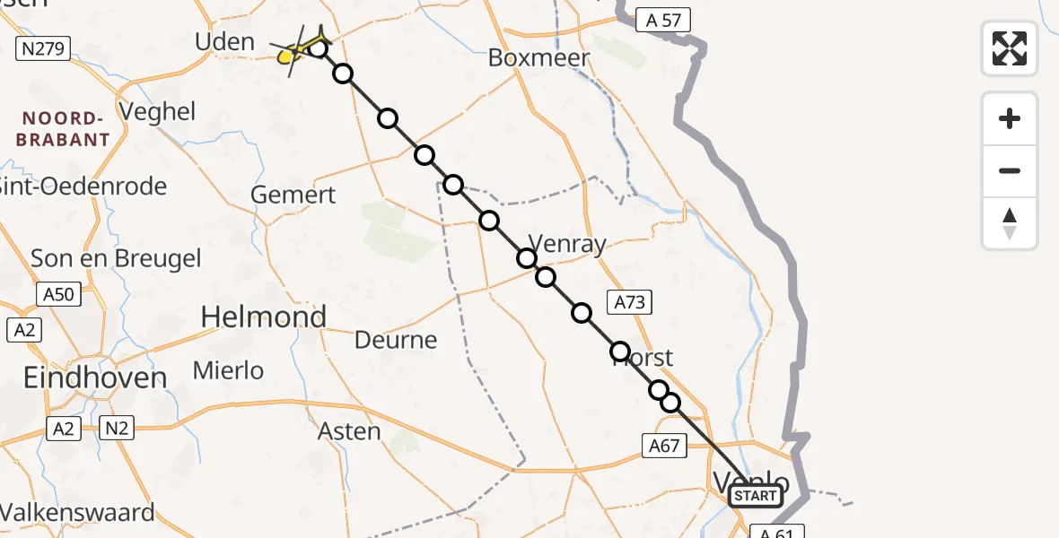 Routekaart van de vlucht: Lifeliner 3 naar Vliegbasis Volkel, Garnizoenweg