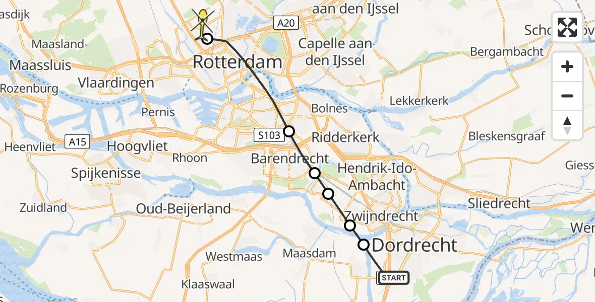 Routekaart van de vlucht: Lifeliner 2 naar Rotterdam The Hague Airport, Buys Ballotstraat