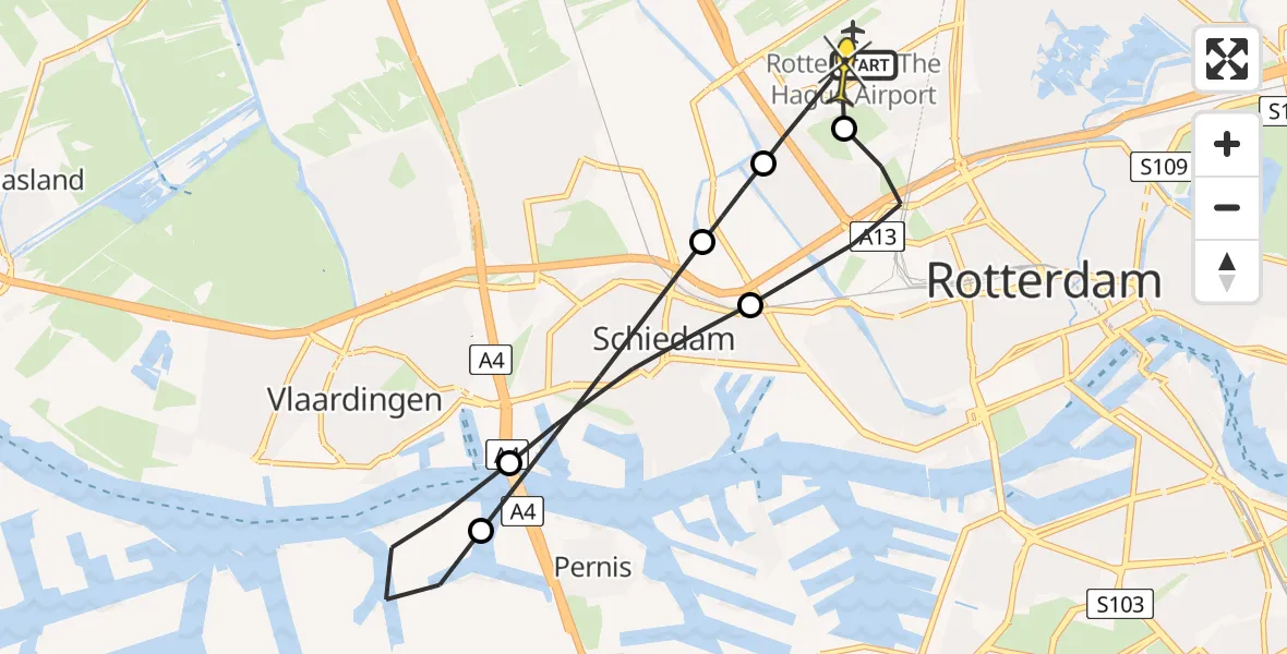 Routekaart van de vlucht: Lifeliner 2 naar Rotterdam The Hague Airport, Delflandstraat