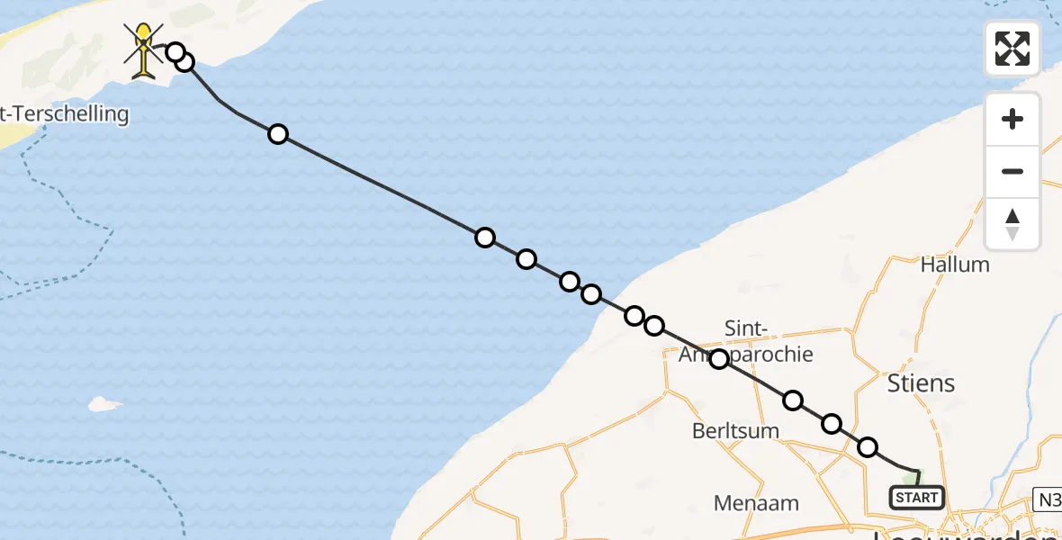 Routekaart van de vlucht: Ambulanceheli naar Midsland, Keegsdijkje