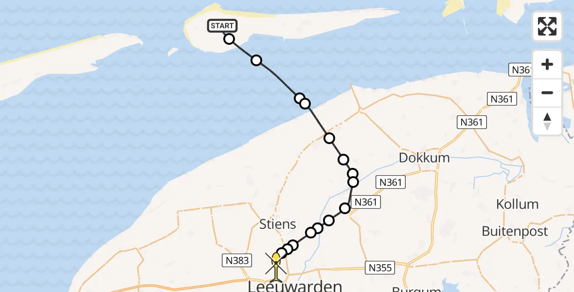 Routekaart van de vlucht: Ambulanceheli naar Vliegbasis Leeuwarden, Looweg