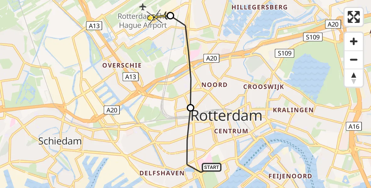 Routekaart van de vlucht: Lifeliner 2 naar Rotterdam The Hague Airport, Rochussenstraat