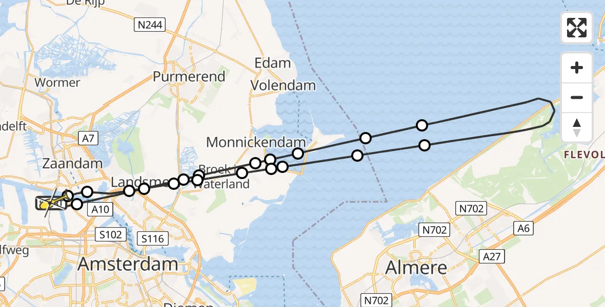 Routekaart van de vlucht: Lifeliner 1 naar Amsterdam Heliport, Kajuitpad