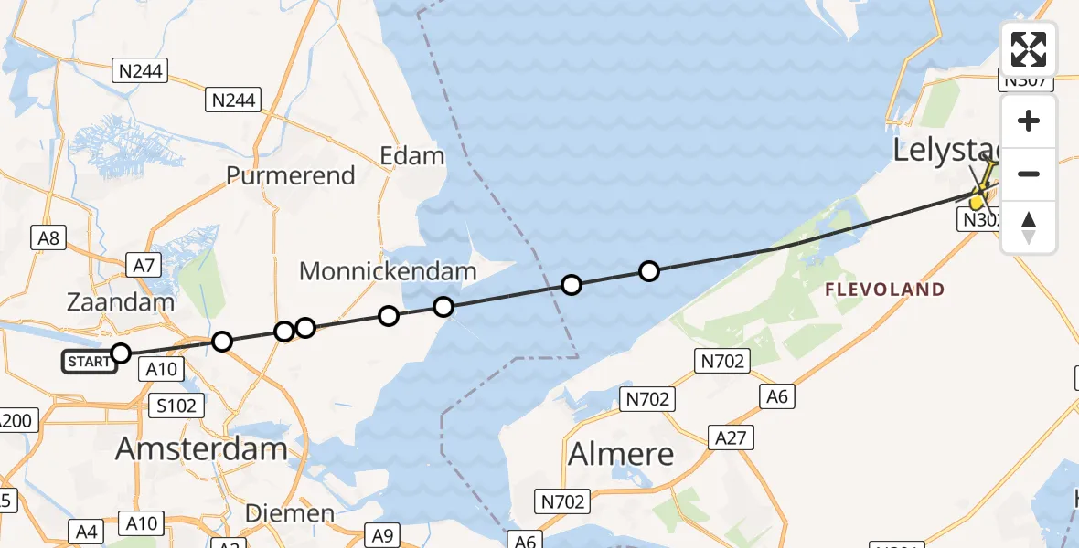 Routekaart van de vlucht: Lifeliner 1 naar Lelystad, Elbaweg