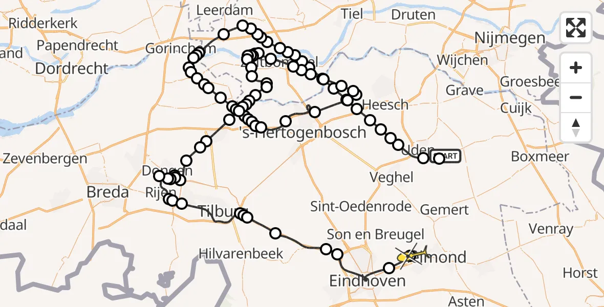 Routekaart van de vlucht: Politieheli naar Helmond, Zeelandsedijk