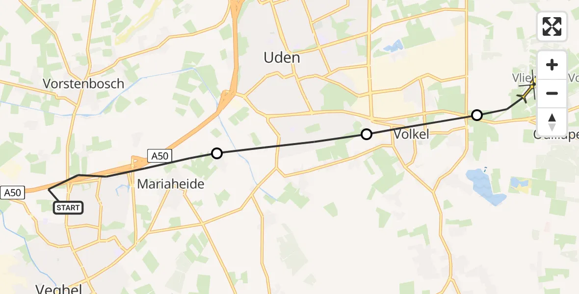 Routekaart van de vlucht: Lifeliner 3 naar Vliegbasis Volkel, Vorstenbosscheweg