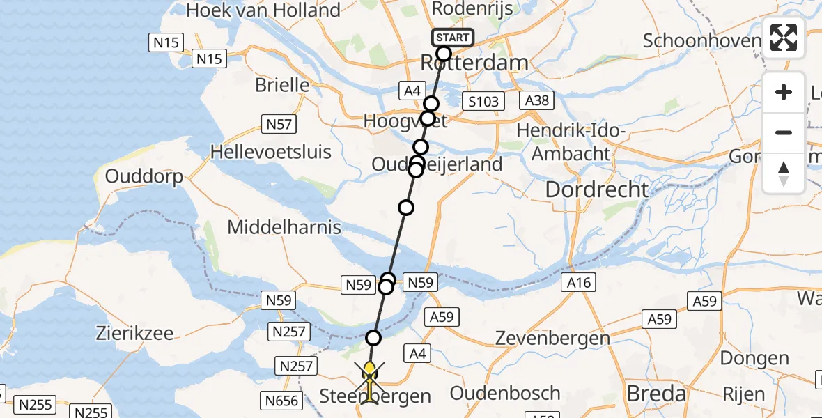 Routekaart van de vlucht: Lifeliner 2 naar De Heen, Achterdijk