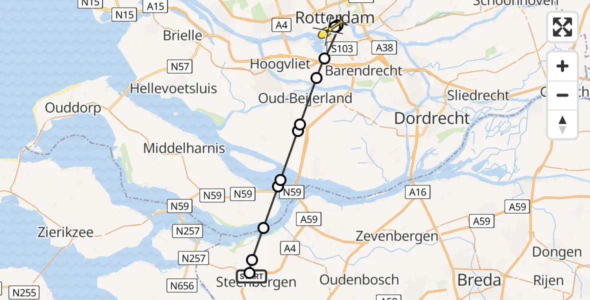 Routekaart van de vlucht: Lifeliner 2 naar Erasmus MC, Vlietdijk