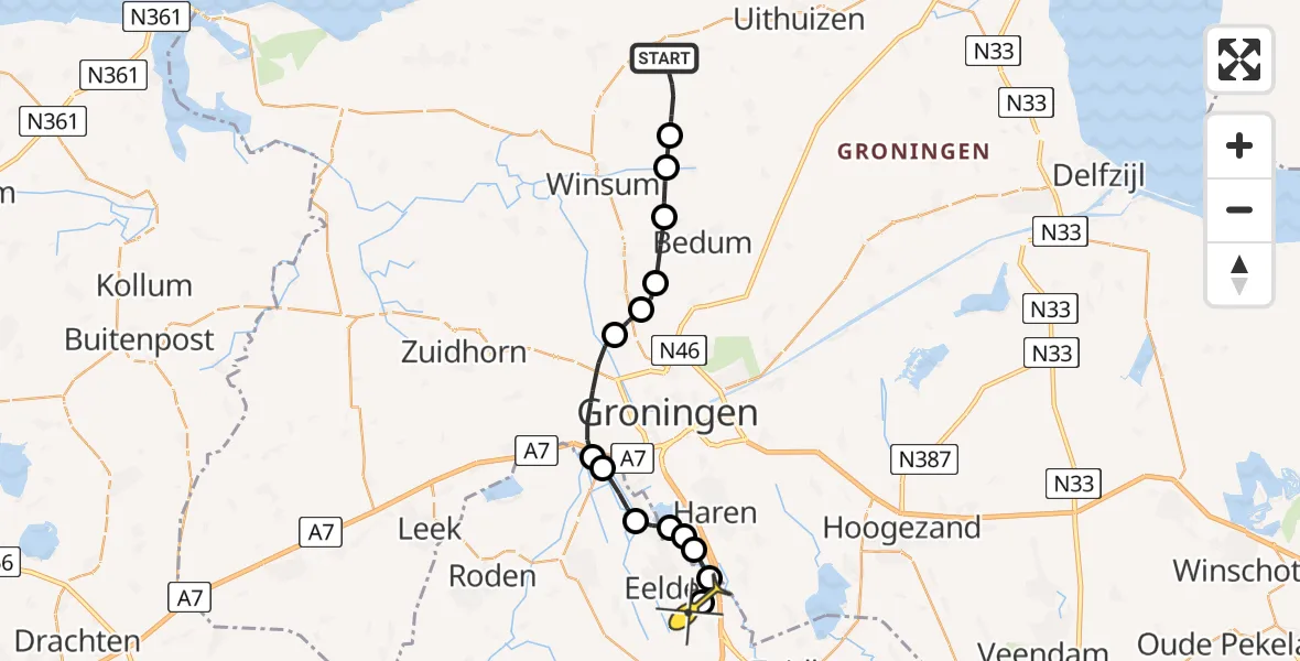 Routekaart van de vlucht: Lifeliner 4 naar Groningen Airport Eelde, Kloosterweg