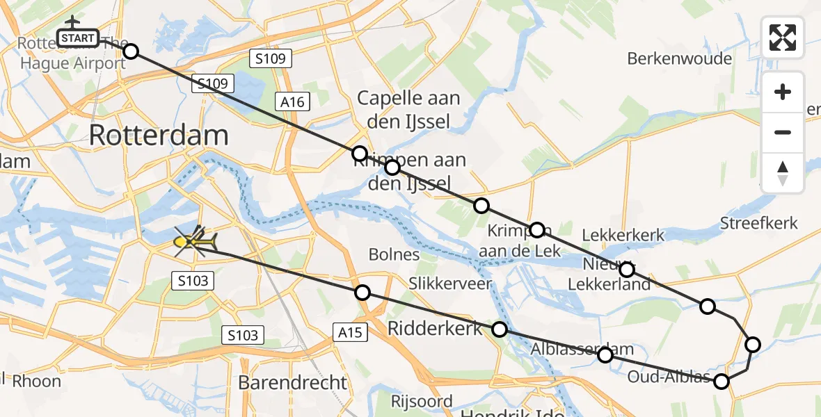 Routekaart van de vlucht: Lifeliner 2 naar Rotterdam, HSL-Zuid