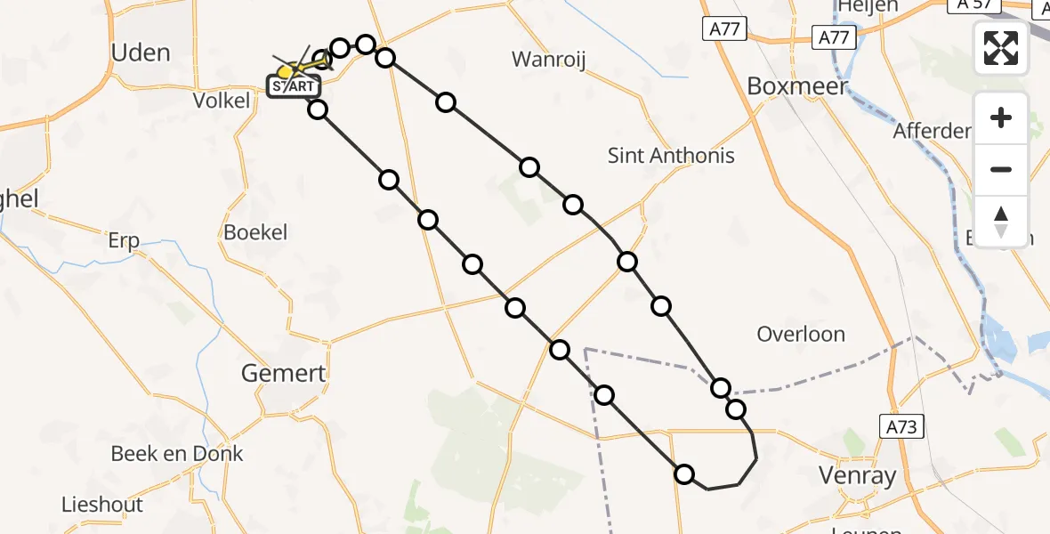 Routekaart van de vlucht: Lifeliner 3 naar Vliegbasis Volkel, Wolfstraat