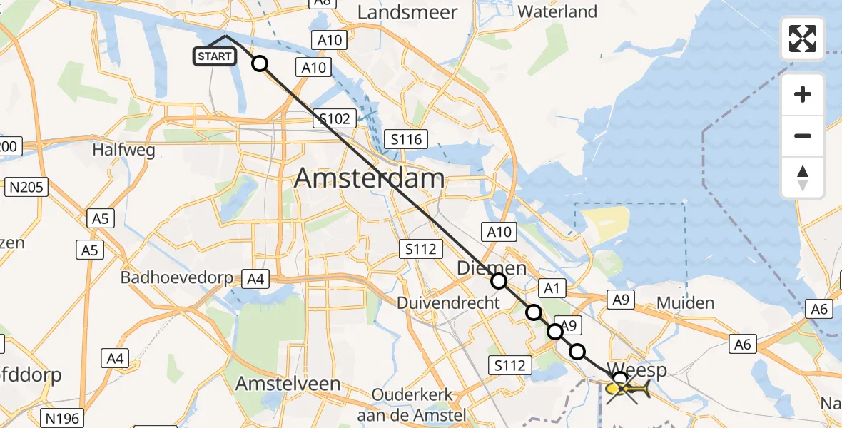 Routekaart van de vlucht: Lifeliner 1 naar Weesp, Grote Tocht