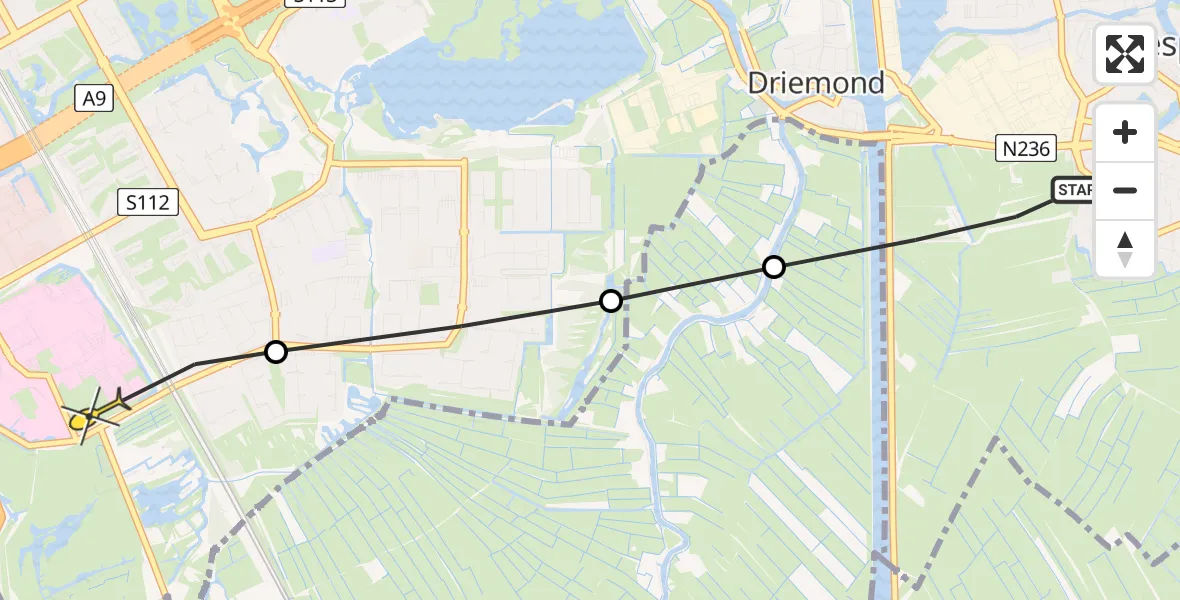 Routekaart van de vlucht: Lifeliner 1 naar Academisch Medisch Centrum (AMC), Gein-Zuid