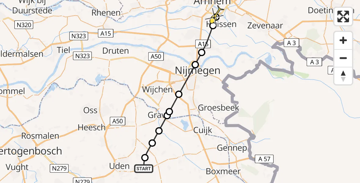 Routekaart van de vlucht: Lifeliner 3 naar Arnhem, Trentse Bossen