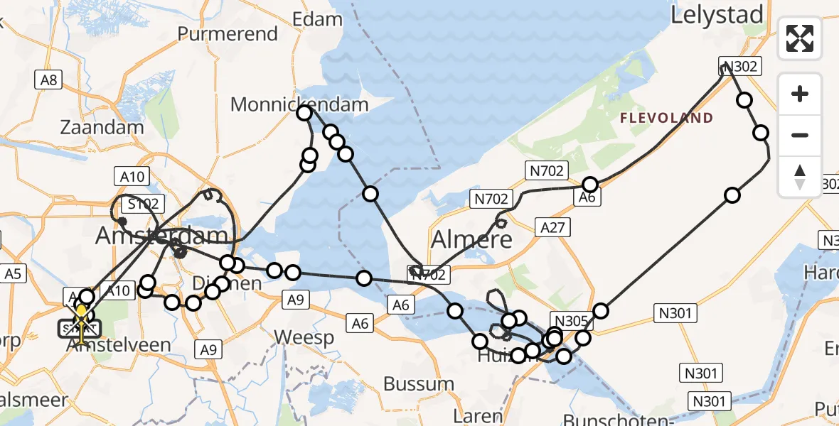 Routekaart van de vlucht: Politieheli naar Schiphol, Loevesteinse Randweg