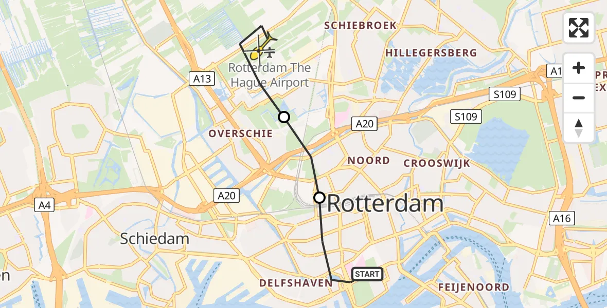 Routekaart van de vlucht: Lifeliner 2 naar Rotterdam The Hague Airport, Johannes de Vouplein