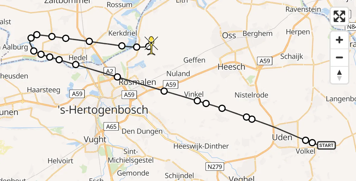 Routekaart van de vlucht: Lifeliner 3 naar Rosmalen, Zeelandsedijk