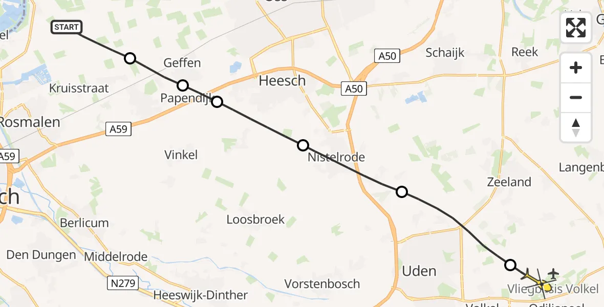Routekaart van de vlucht: Lifeliner 3 naar Vliegbasis Volkel, Eerste Hoefsteeg