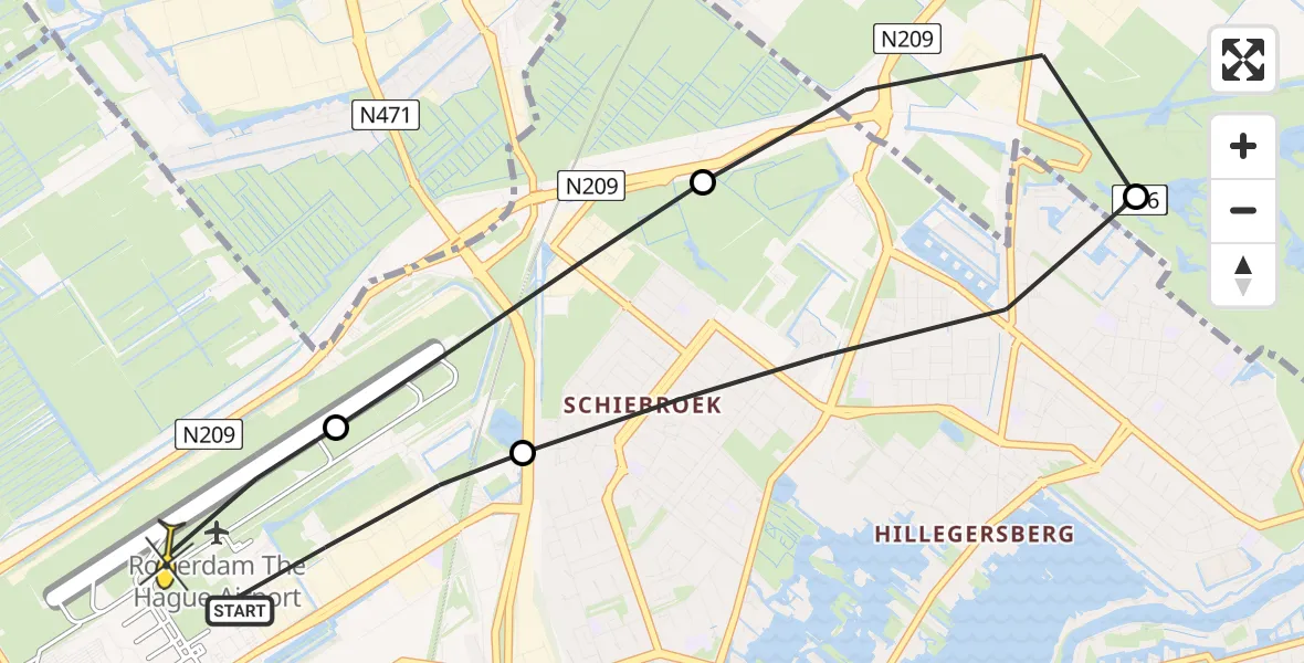 Routekaart van de vlucht: Lifeliner 2 naar Rotterdam The Hague Airport, Bovendijk