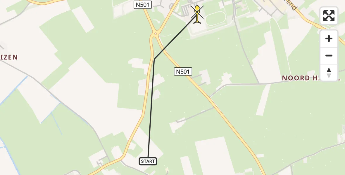 Routekaart van de vlucht: Lifeliner 1 naar Den Burg, Emmalaan