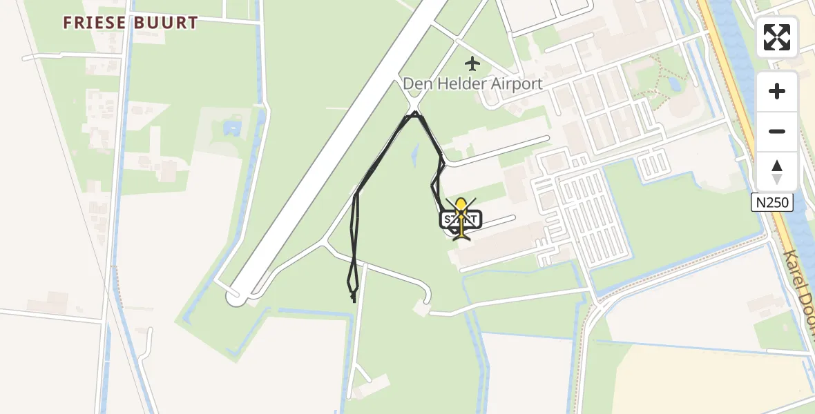 Routekaart van de vlucht: Kustwachthelikopter naar Vliegveld De Kooy, Rijksweg