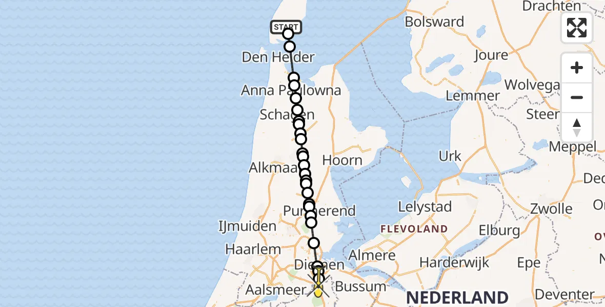 Routekaart van de vlucht: Lifeliner 1 naar Academisch Medisch Centrum (AMC), Pontweg