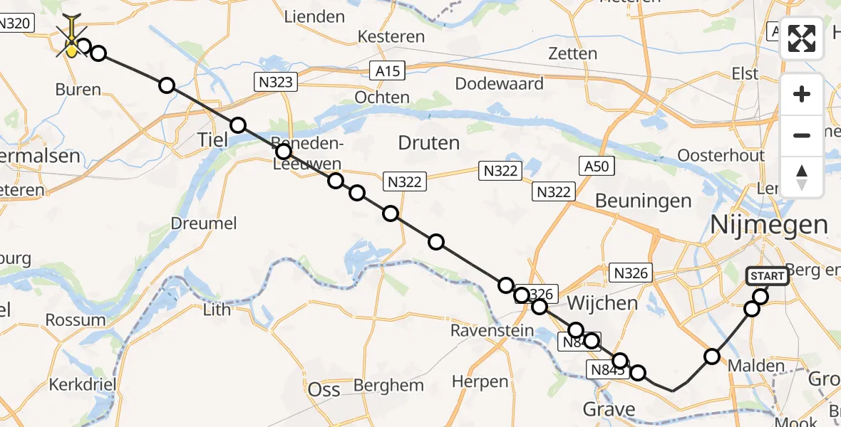 Routekaart van de vlucht: Lifeliner 3 naar Ravenswaaij, Baljuwstraat