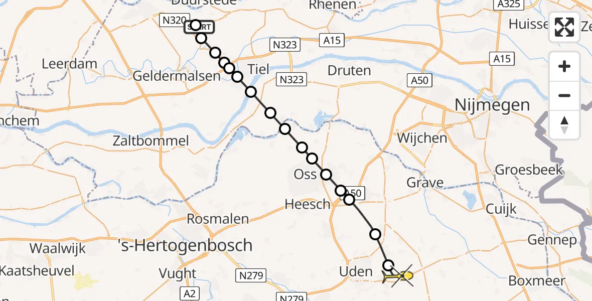 Routekaart van de vlucht: Lifeliner 3 naar Vliegbasis Volkel, Krupheulstraat