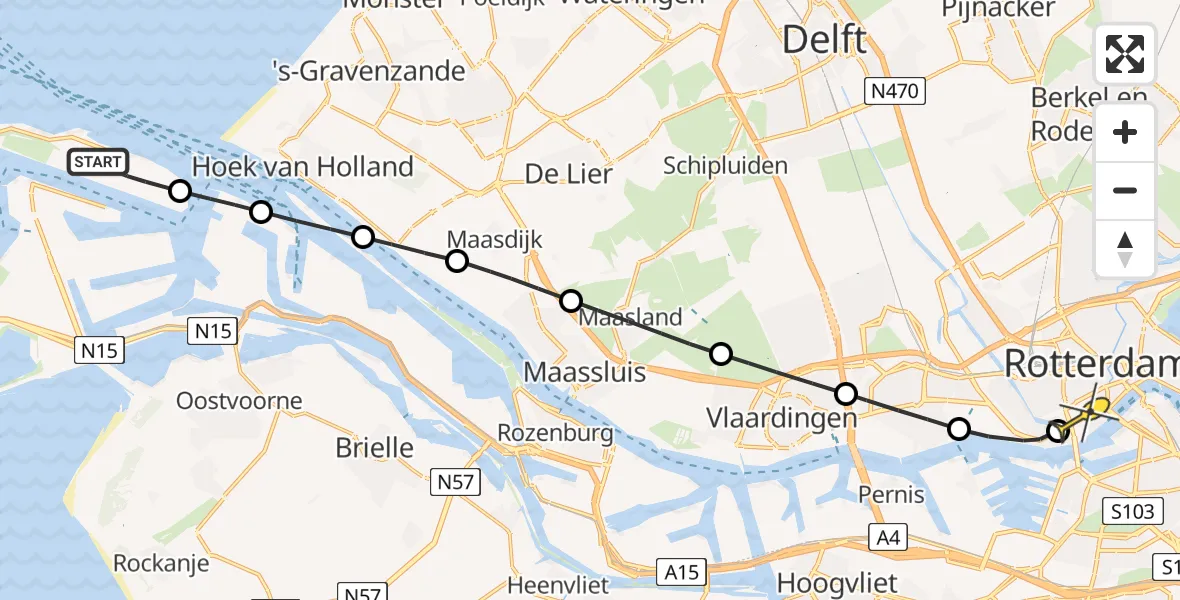Routekaart van de vlucht: Lifeliner 2 naar Erasmus MC, Maasvlakteweg