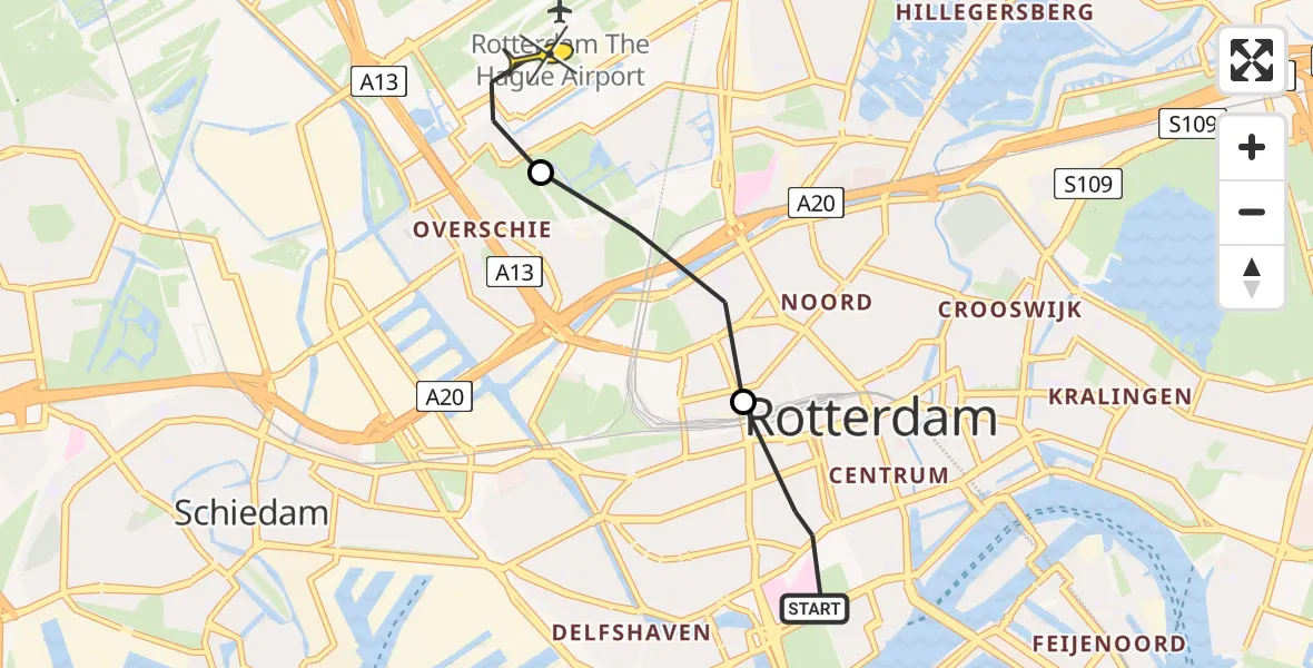 Routekaart van de vlucht: Lifeliner 2 naar Rotterdam The Hague Airport, Bloemkwekersstraat