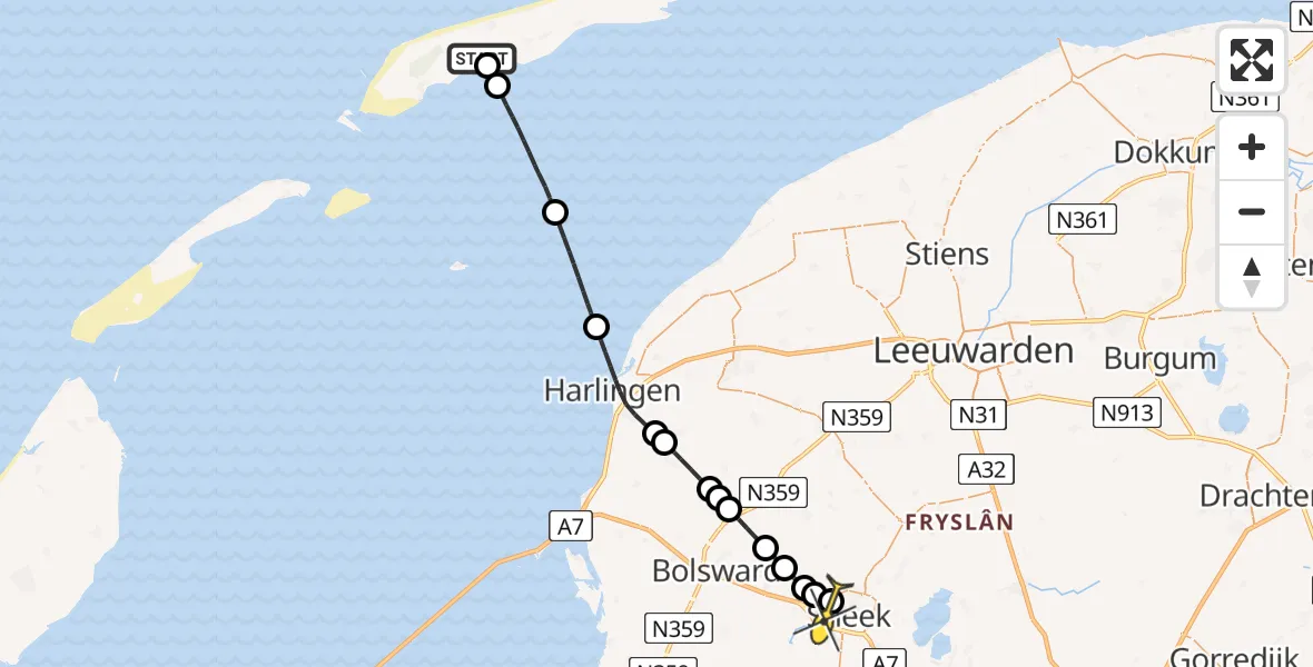Routekaart van de vlucht: Ambulanceheli naar Sneek, Kallandspad