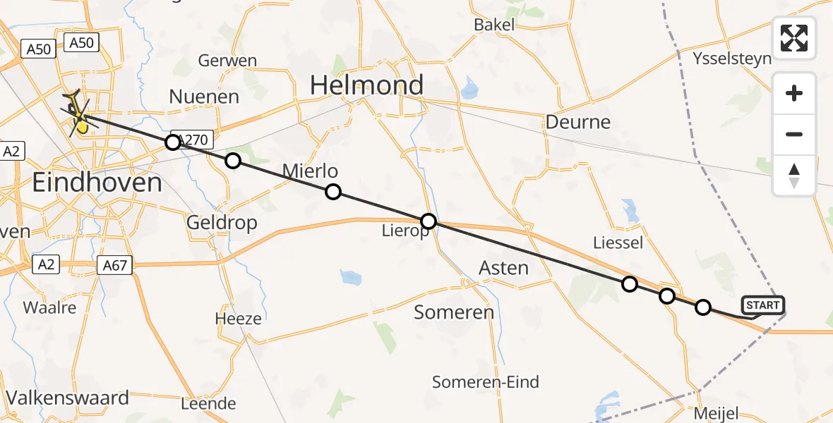 Routekaart van de vlucht: Lifeliner 3 naar Eindhoven, Zinkskeslaan