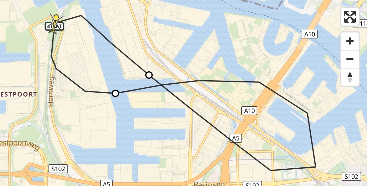 Routekaart van de vlucht: Lifeliner 1 naar Amsterdam Heliport, Kajuitpad