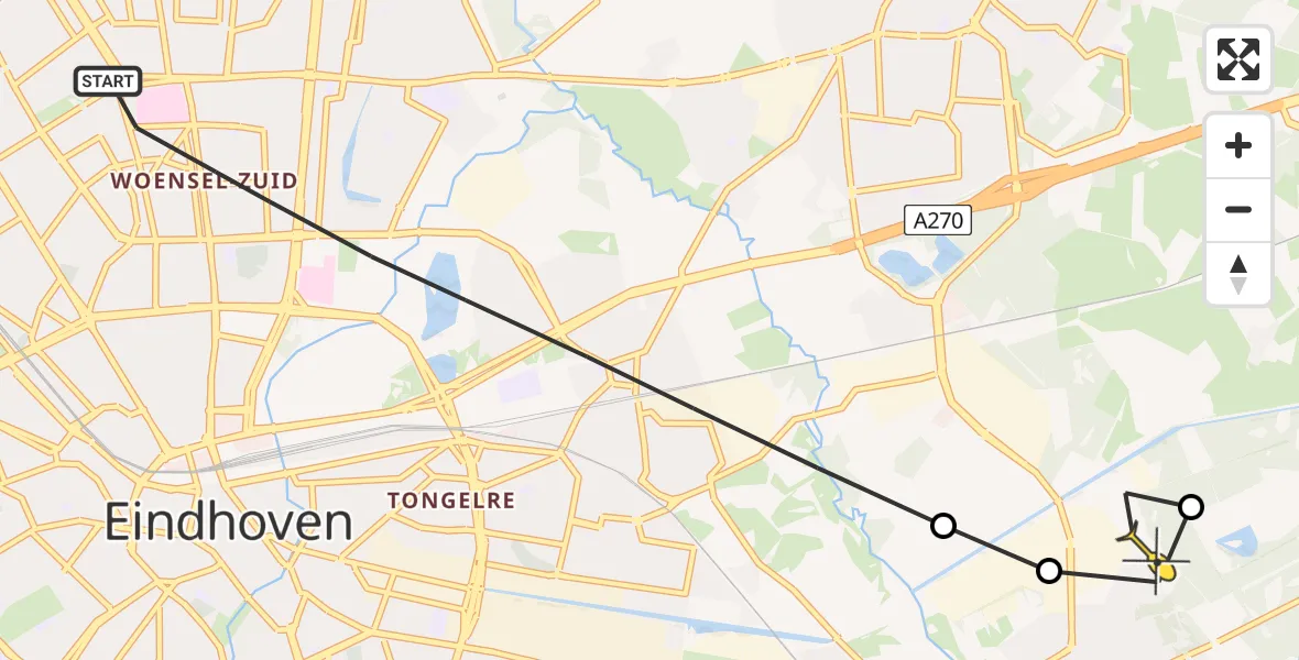 Routekaart van de vlucht: Lifeliner 3 naar Mierlo, Generaal van Voorst tot Voorstlaan
