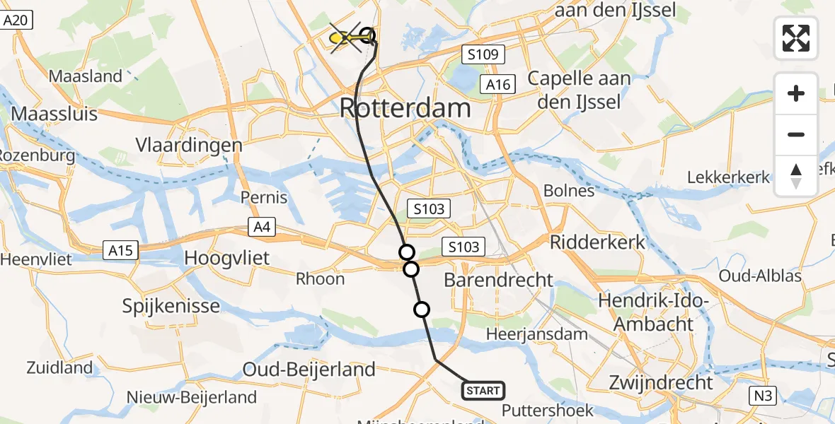 Routekaart van de vlucht: Lifeliner 2 naar Rotterdam The Hague Airport, Koster Hortensia's