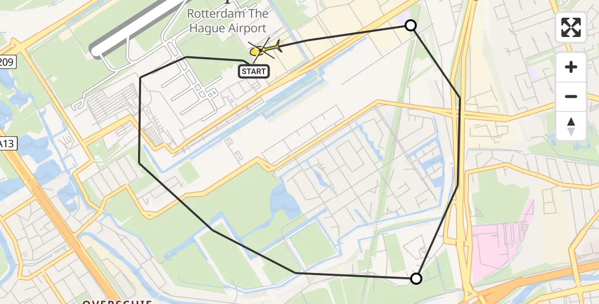 Routekaart van de vlucht: Lifeliner 2 naar Rotterdam The Hague Airport, Landzichtstraat