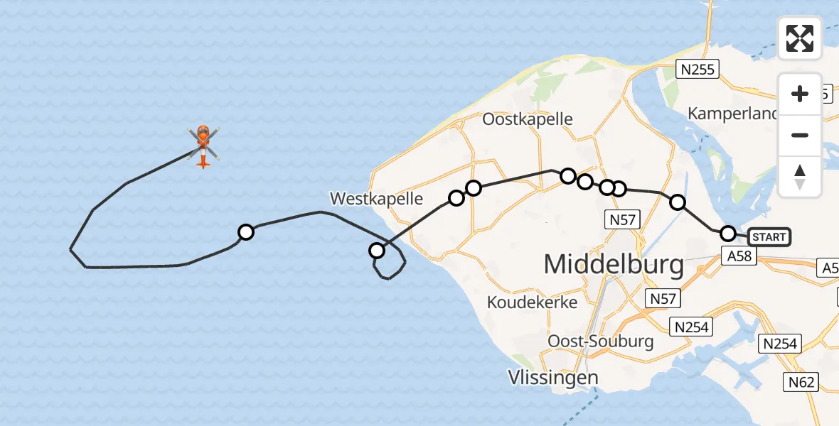 Vluchtroute Kustwachthelikopter Vliegveld Midden-Zeeland - , 23 april 2025, 13:49