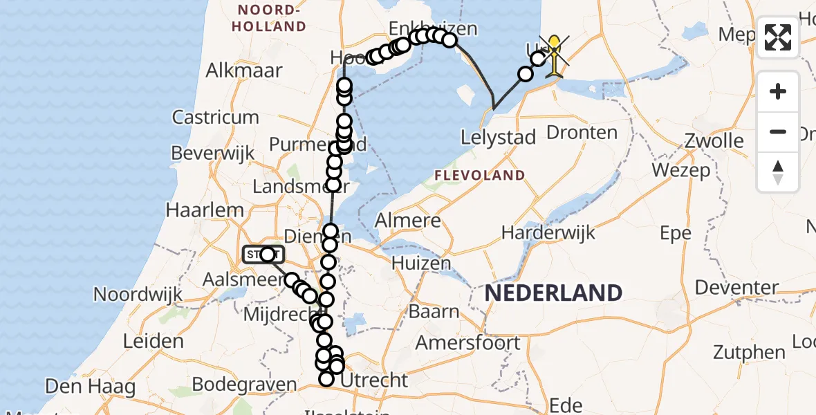 Routekaart van de vlucht: Politieheli naar Urk, Schipholweg