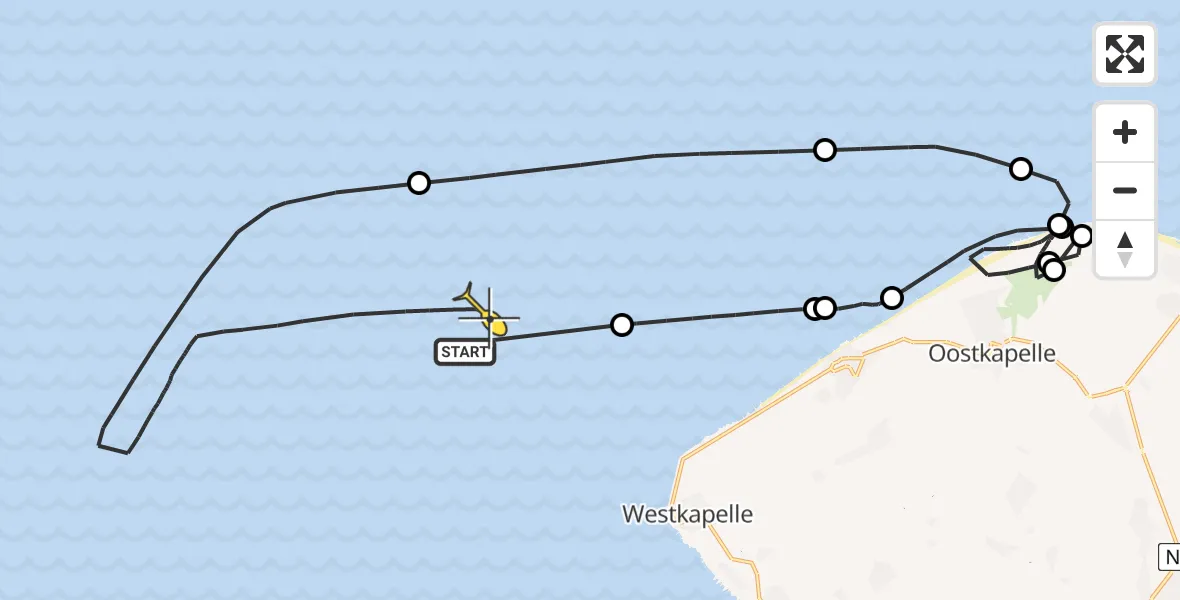 Routekaart van de vlucht: Kustwachthelikopter naar Koningin Emmaweg